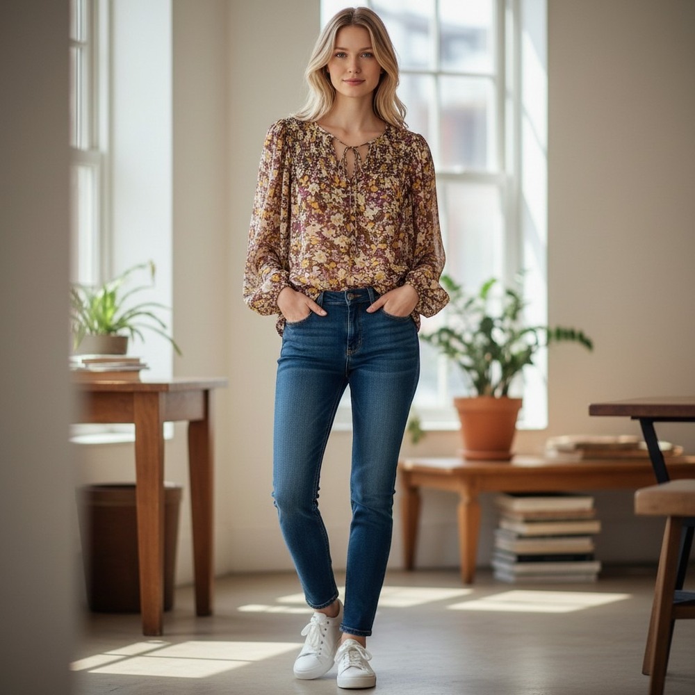 Sanctuary Floral Sheer Chiffon Long Sleeve‎ Blouse Small Yellow Cottagecore Boho